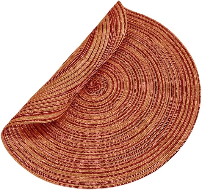 Youyi Better Lifes Round Braided Placemats Set of 8 Colorful Washable Durable Placemats Non-Slip 15 Inch Red-Orange Woven Table Mats for Dining Tables Holiday Party Decoration