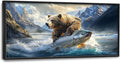 Bear Fish Large Decor Framed Wall Art Mountain Pictures for Living Room, Oversized Canvas Print Painting Modern Extra Large Framed Artwork for Bedroom Office Home Decor 60"x30"