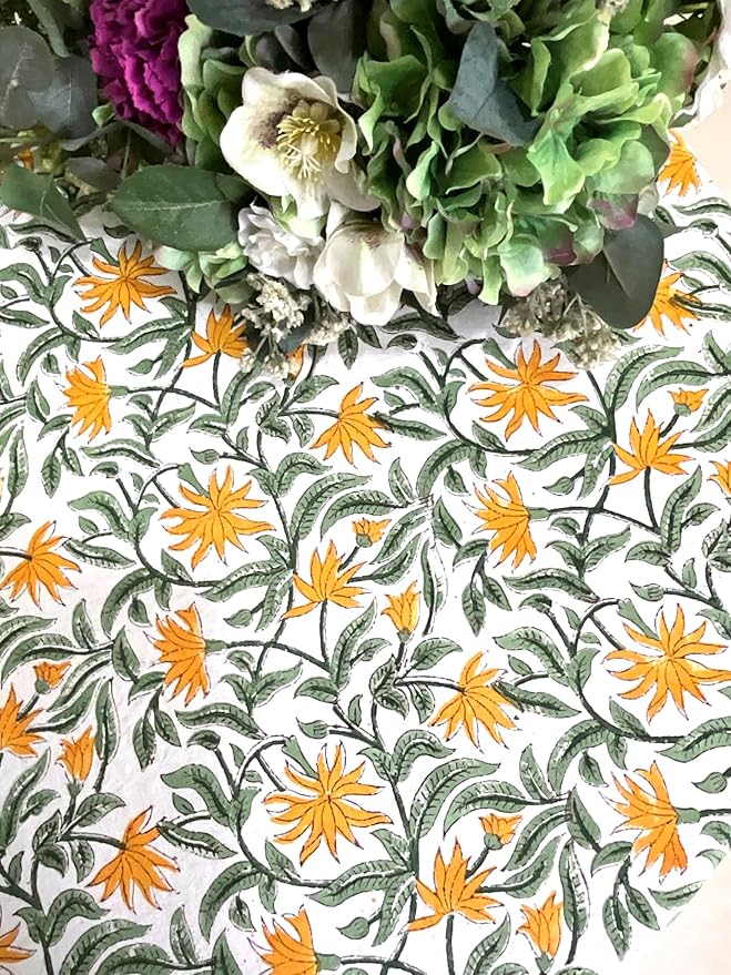 ATOSII Noor 100% Cotton Round Tablecloth, Handblock Print Floral Table Cloth for Kitchen Dining Linen I Parties, Weddings, Outdoors, Spring Summer Decor I 90" Inches Round