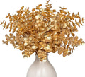 Artificial Gold Eucalyptus Stems 4 Pcs Christmas Fake Fall Flower Arrangement Faux Floral Decor for Home Table Centerpieces Wedding Party Autumn Bouquet Home Farmhouse Vase