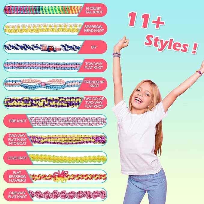 DDAI Friendship Bracelet Making Kit for Girls - DIY Arts and Crafts Toys for 6 7 8 9 10 11 12 Years Old, Cool Bracelet String Making Kits for Travel Activity, Best Birthday Gifts for Teen Girls