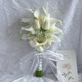 Floral Bouquet 10 Artificial Calla Lilies with 8 Artificial Tulip Flowers, Bridesmaid Bouquet with Wedding Ceremony Festivals Anniversary Bridal Rehearsal Party Bar Table Decor (White)