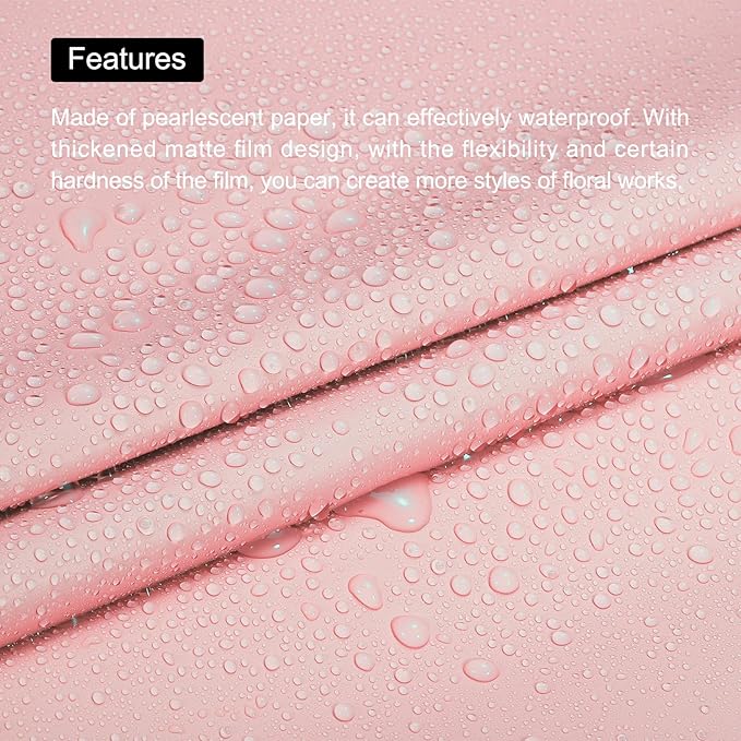 MECCANIXITY Pearlescent Film Flower Wrapping Paper 22.8x22.8 Inch Waterproof for DIY Crafts, Gift/Gift Box Packaging Cherry Pink Pack of 10