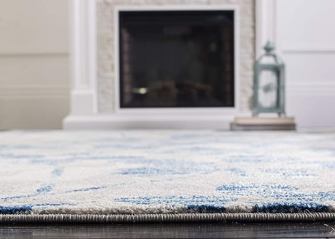SAFAVIEH Evoke Collection Area Rug - 6'7" x 9', Grey & Light Blue, Floral Design, Non-Shedding & Easy Care, Ideal for High Traffic Areas in Living Room, Bedroom (EVK236J)