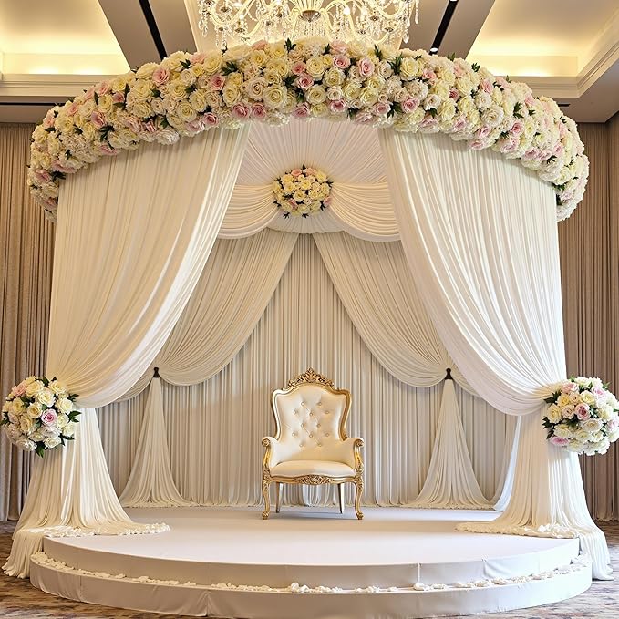 PartyVillage 40ft×15ft White Backdrop Curtain for Wedding Parties, 8 Panels Wrinkle Free 15 FT Long Polyester Photo Backdrop Drapes Back Drop Cloth for Birthday Photography Background