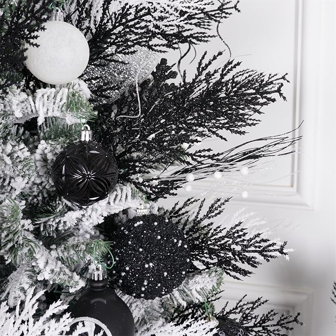 Christmas Glitter Stems 24pcs Artificial Pine Tree Picks for Christmas Tree Ornaments fillers, DIY Xmas Wreath, Crafts, Garland, Holiday, Party, Wedding and Home Decoration (Black)