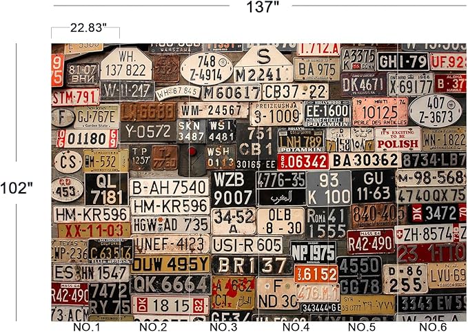 Eierme-Old License Plates from Around The World Mural Wallpaper Peel and Stick 137" x 102"