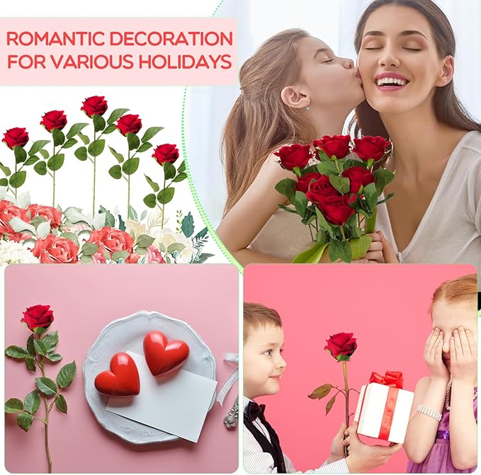 Hotop 120 Pcs Roses Artificial Flowers in Bulk,Long Stem Artificial Flower Bouquet,Silk Real Touch Fake Rose for Wedding Party Table Centerpieces Decor Valentines Gifts(Wine Red)