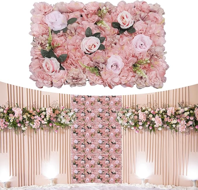 12 Pcs White Flower Wall Flowers Backdrop Artificial Flower for Backdrop Flowers Decoration 3D Floral Panels for Wall Decor Home Party Wedding Room Decoration (60x40cm/Pink 1)
