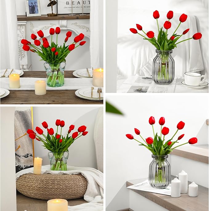 10PCS Black Red Fake Tulips Artificial Flowers Real Touch Latex Faux Tulips UV Resistant Fake Flowers Bouquet for Table Home Decor Party Wedding Garden Decoration