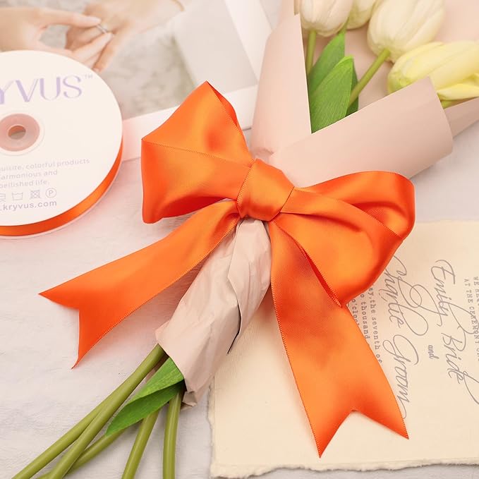 Orange Satin Ribbon, Double Faced 2 Inch X 50 Yards Orange Ribbon, Premium Satin Ribbon for Gift Wrapping, Crafts, Hair Bow Making, Sewing, Flower Bouquet, Wedding Party Decor
