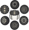 6-Pack Moon Phase Coasters Set with Holder - Absorbent Ceramic Drink Pads, Non-Slip Table Protectors for Coffee & Glasses