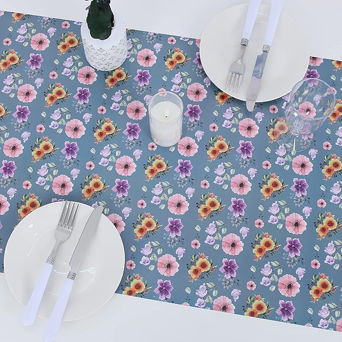 Aimyoo Blue Floral Wrapping Paper Jumbo Roll 17 in x 60 ft, All Accasion Pink Flower Gift Wrap for Wedding Birthday Bridal Shower