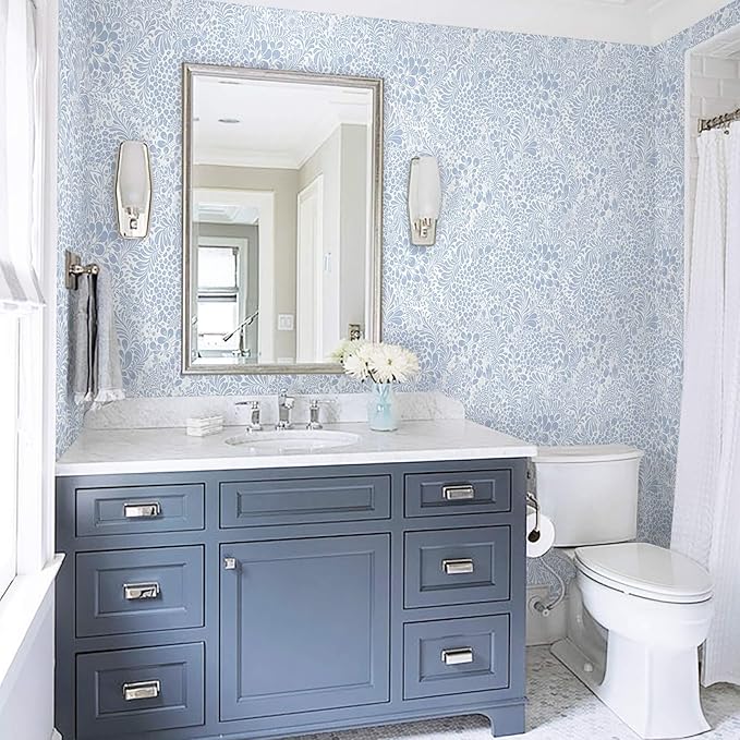 Heroad Peel and Stick Wallpaper Light Blue Floral Contact Paper 17.3''x393'' Boho Wall Paper Modern Removable Self Adhesive Wallpaper for Bedroom Bathroom Kitchen Cabinet Decor Waterproof Vinyl Roll