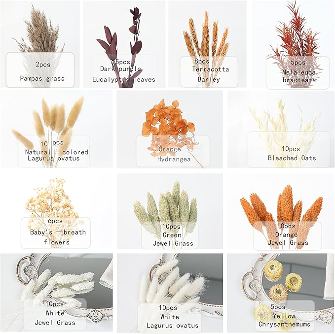 DIY Dried Flower Set, Bulk Dried Flowers,Autumn Decoration, DIY Bouquet Set, Door Hanging Wreath, Desktop Decorations Mini Dried Flowers (Orange)