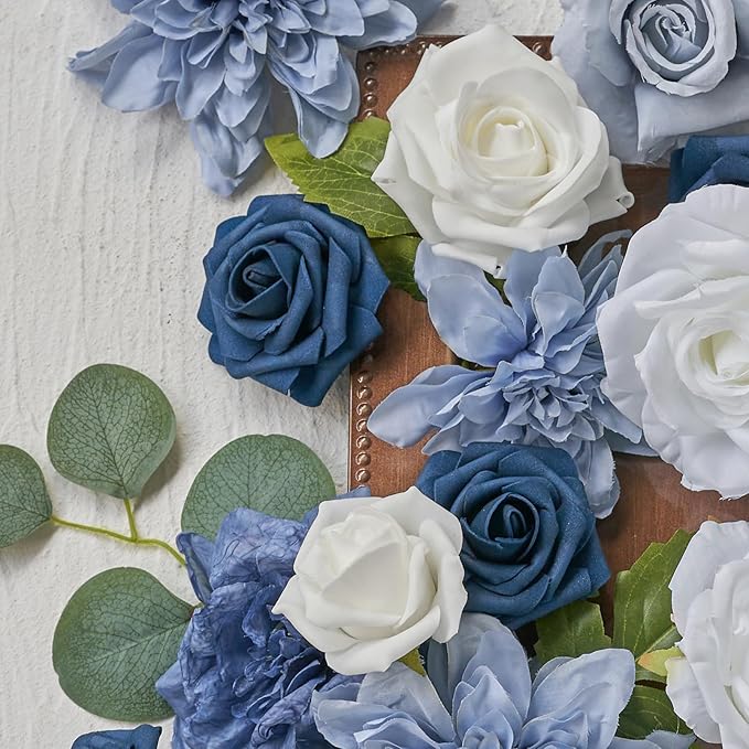 Artificial Flowers, Artificial Rose 25pcs for DIY Wedding Bouquets Centerpieces Arrangements, Navy Blue Foam Roses with Stems for Bridal Shower Party Home Decorations