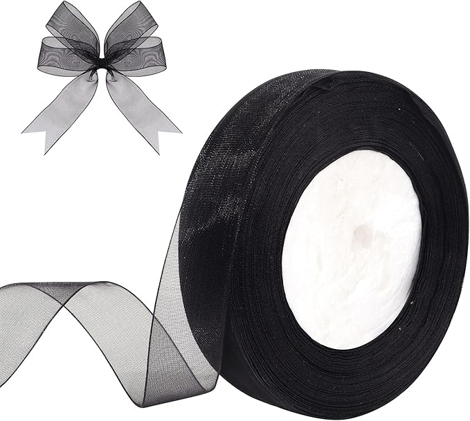 3/4 Inch x 50 Yards Sheer Organza Ribbon Chiffon Ribbon for Gift Wedding Flower Bouquet Wrapping Decorations Crafts (Black)