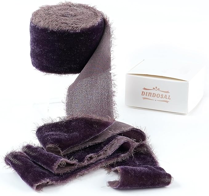 Plum Velvet Ribbon 1.5 Inch Frayed Silk Velvet Rustic Mauve Purple Christmas Ribbon for Gift Wrapping, Wedding Invitation Bridal Bouquet -3yards