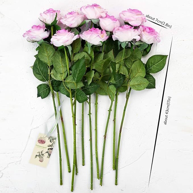 FiveSeasonStuff Fake Roses Wedding Flowers Real Touch Silk White & Purple Artificial Flowers 12 Stems