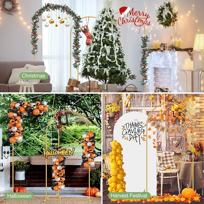 Metal Arch Backdrop Stand, Set of 3 (6/6.6/7.2 ft) Wedding Arched Frame with 12 Ground Nails and Storage Bag, Stable Arched Background Stand for Wedding, Baby Shower, Birthday Party, Photography, Gold