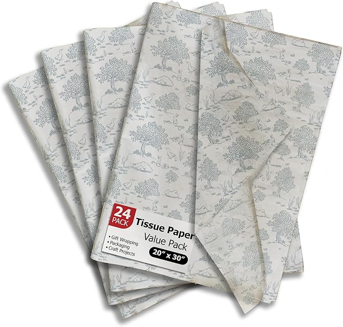 Pro Supply Global Blue Toile Printed Tissue Paper for Gift Bags or Boxes and Wrapping - Bulk Decorative Art Tissue Paper for Packaging and Gifting | 24 Sheets 20" x 30"