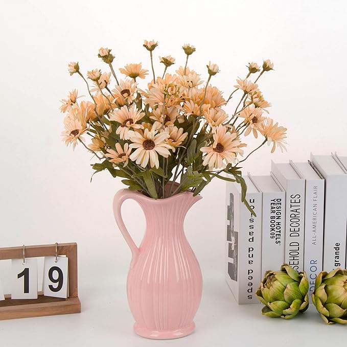 12pcs Gerbera Daisy Artificial Flowers 20 Inch Long Stem Artificial Daisy Mums for Home Décor Centerpiece Wedding Bridal Bouquet DIY(Light Champagne)