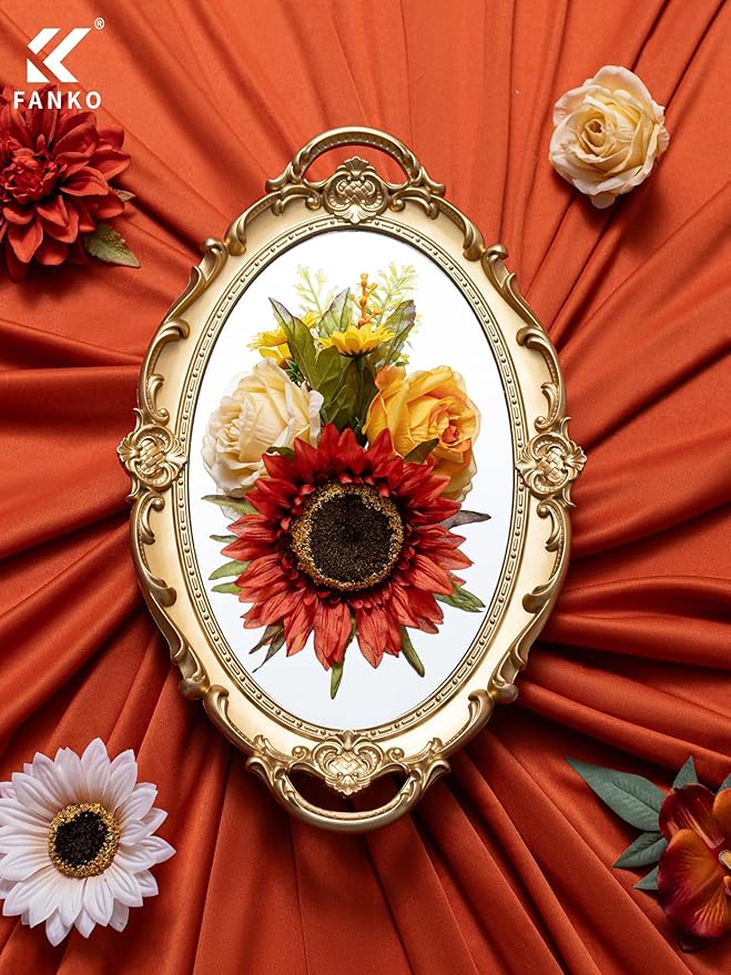 FANKO Artificial Flowers Burnt Orange Rose, Mixed Fake Silk Flowers Combo Champagne Yellow Rose Orange Sunflower Orange Dahlia Vintage Autumn for DIY Wedding Bridal Bouquets, Home Decor