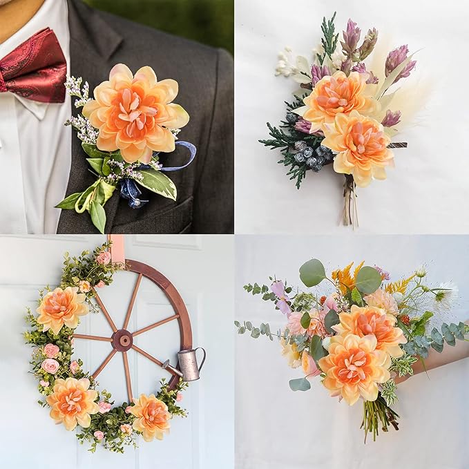 Uieke 6PCS Artificial Fall Daisy Mums Flowers with Stem, Silk Chrysanthemums Flowers Arrangement for Home Party Wedding Bouquet Thanksgiving Table Centerpieces Decor (Champagne)