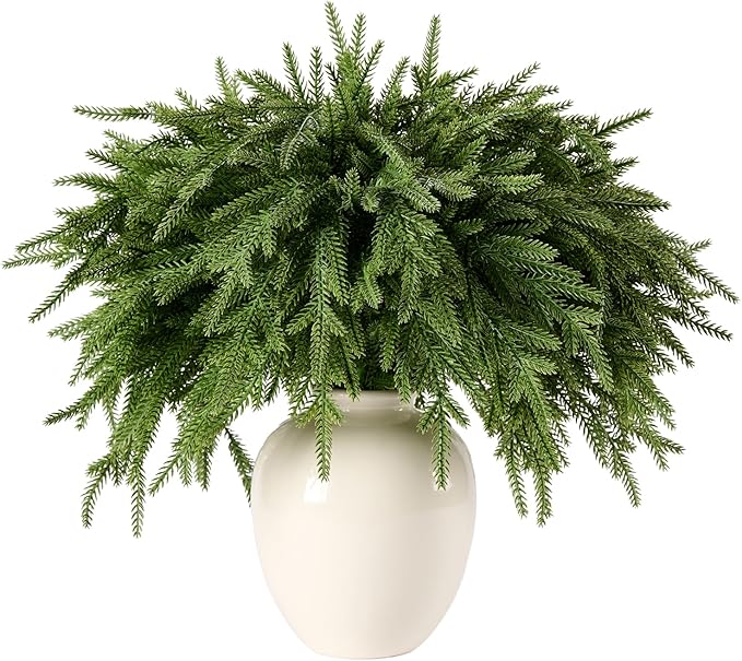 12Pcs 18'' Norfolk Pine Stems Realistic, Lifelike Christmas Greenery Pine Branches for DIY Wreaths, Vase Fillers, Indoor Outdoor Decor, Real Touch Christmas Decorations for Table, Mantle