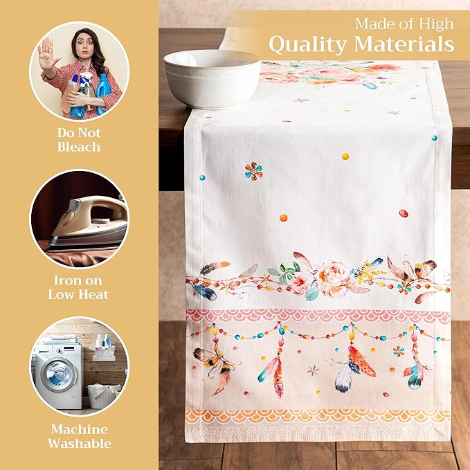 Maison d' Hermine Table Runner 100% Cotton Single Layer Table Runners 72 inches Long Decorative for Home Kitchen Dining Party Wedding Bridal Shower Spring Summer (Ibiza - Beige, 14.50" x 72")