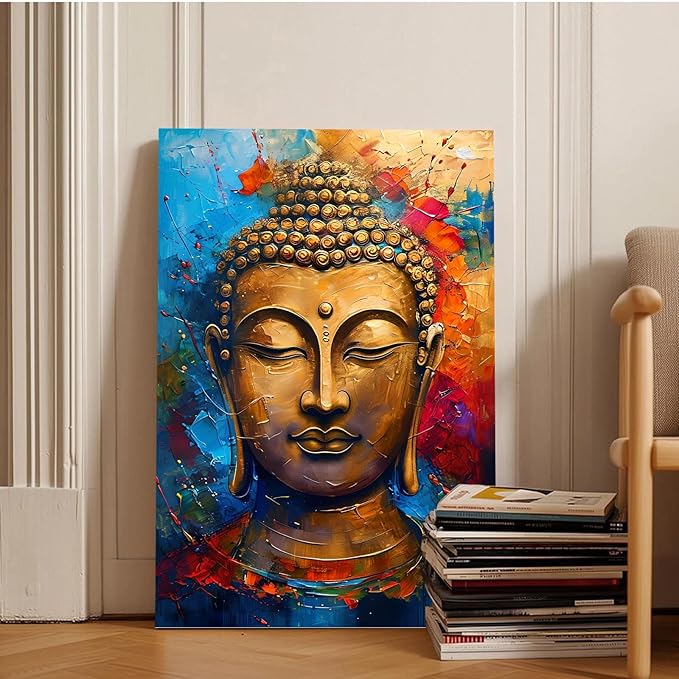 Golden Serenity Buddha Vintage Painting Wall Art Spirituality and Modern Art Wall Decor Adds Brilliance to Vibrant Home Decor 16x24in Frameless
