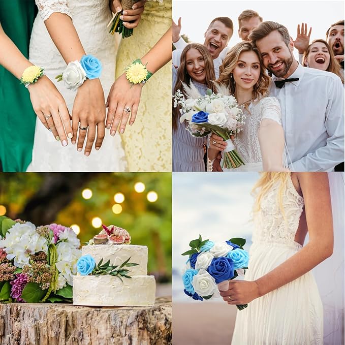 JOYLEX Artificial Flowers Realistic Roses, Real Looking Fake Roses with Stem for DIY Wedding Bouquets Centerpieces Bridal Shower Party Home Romantic Decorations (Shades of Blue, Regular 3" - 200pcs)
