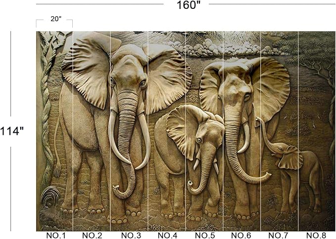 Cliouar-Elephant Art,Harmonious Family,Mural Wallpaper Peel and Stick 160" x 114"