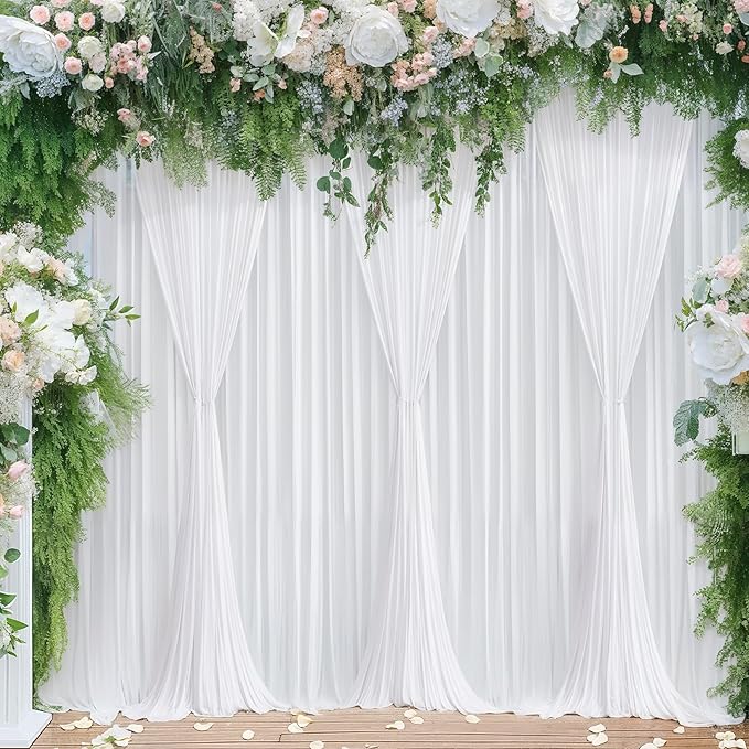 White Backdrop Curtains 8 Panels, 10 Feet Wrinkle-Free Polyester Photography Backdrop Drapes for Wedding Baby Shower Party Background Backdrop Stand- 32 X10FT (White)
