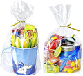 PigPotParty Cellophane Bags 8"x11", 100 Pack Clear Gift Bags, Bottom Gusset for Stand-Up Display, Plastic Cellophane Gift Wrap, Ideal for Mugs, Goodies, Treats, Party Favors, Includes Gold Ties