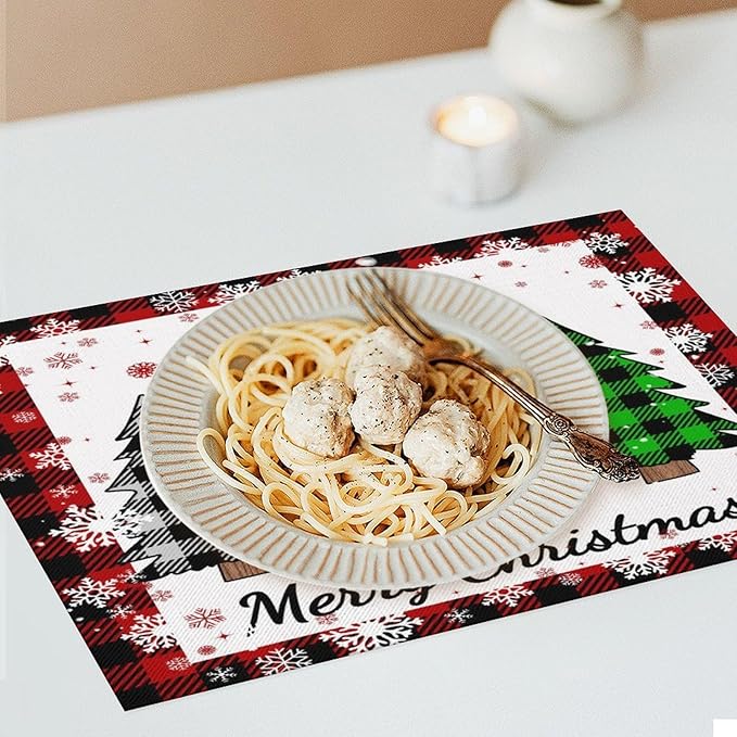 Christmas Tree Placemats Red Country Farmhouse Buffalo Plaid Winter Snowflake Christmas Tree Placemats Table Kitchen Dining Party 12x18 Inch Set of 4