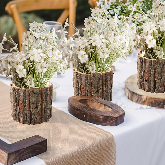 6 Pcs Wooden Vases for Centerpieces, Wood Flower Vase Rustic Tree Stump Planter Pots for Woodland Party Wedding Window Home Farmhouse Christmas Table Decor