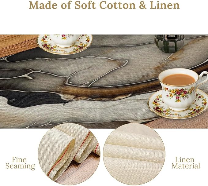 Abstract Colorful Marble Table Runner, Modern Black White Gold Natural Liquid Watercolor Texture Dinner Runner Table Decoration for Home Kitchen Dining Holiday Party 13x70in