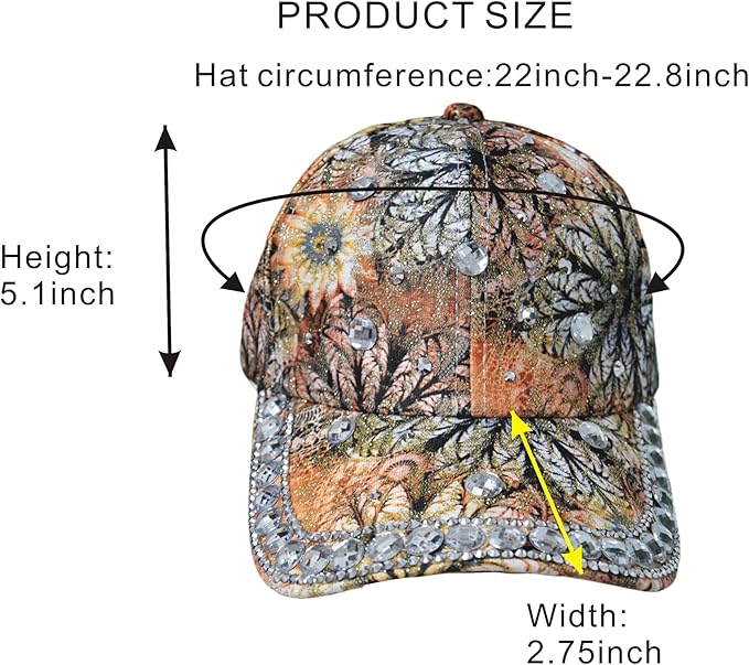 Bling Baseball Caps for Women, Rhinestone Summer Flower Baseball Hat, Adjustable Spring Fall Denim Sequin Jean Hat