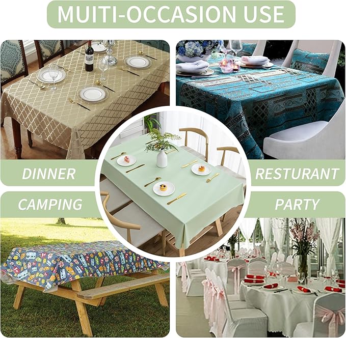 Rectangle Table Cloth,100% Waterproof Tablecloth Oil Proof Spill Proof Vinyl Table Cloth, Wipe Clean Plastic Table Cover for Dining, Camping, Indoor and Outdoor 54" x 102",Green