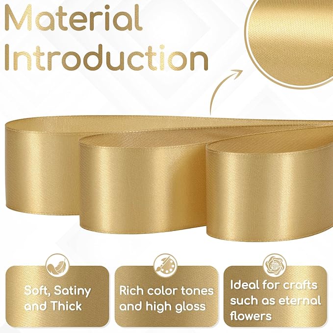 30 Yards Champagne Gold Ribbon 1-1/2 Inch, Champagne Gold Satin Ribbon for Gift Wrapping, Floral Arrangement, Crafts, Christmas, Wedding Party