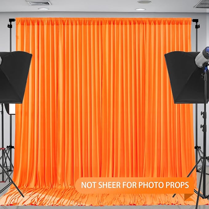 Orange Backdrop Curtains - 6 Panel Wrinkle-Free Polyester Photography Drapes for Baby Shower & Birthday Party - 24 X 10FT