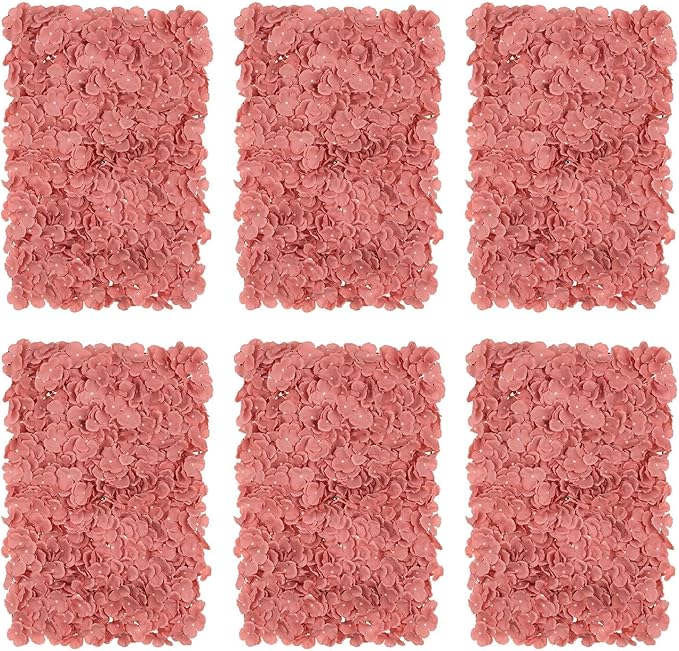 BLOSMON Artificial Flower Wall Panel - Set of 6 Dusty Pink Fake Silk Hydrangea Floral Backdrops (24 x 16 Inch) - Perfect for Wedding Party Baby Shower Decoration