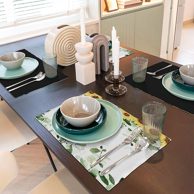 Sunflower Placemats Set of 4,Spring Summer Yellow Floral Flowers Rustic Vintage Dining Table Place Mats, Kitchen Decor Home Decoration 4 PCS, Style-13
