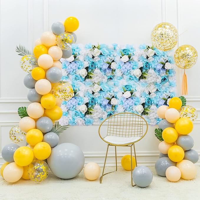 Flower Wall Panel Floral Backdrop,6Pack Faux Flower Panel,Blue and White Flower Wall Decor,Artificial Flower Backdrop Faux Flower Panel for Wedding