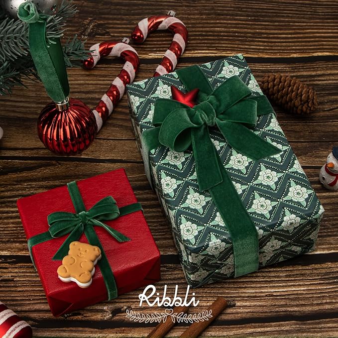 Ribbli Forest Green Velvet Ribbon 1 Inches Continuous 25 Yard Spool Forest Green Christmas Ribbon for Gift Wrapping Crafts Home Decor