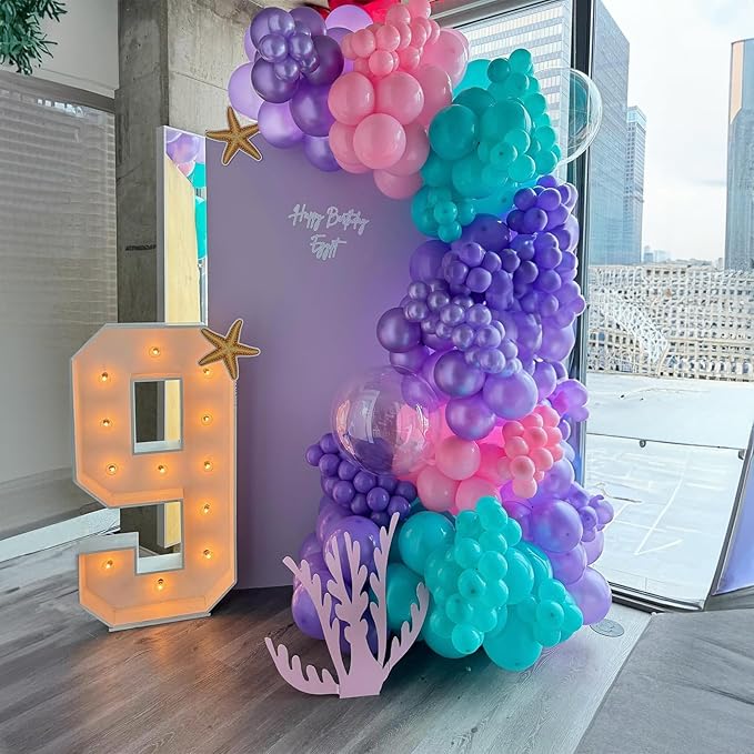 Mermaid Balloon Set 12 inch Purple Pink Teal Blue Latex Balloons with Confetti Teal Blue Purple Light Pink Latex Balloon for Girls Mermaid Under The Sea Birthday Baby Shower Party Decorations