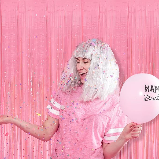 2 Pack Pastel Pink Streamers Pink Foil Fringe Curtains Tinsel Backdrop Birthday Decorations Light Pink Backdrop Halloween Baby Shower Valentines Wedding Princess Party Decorations