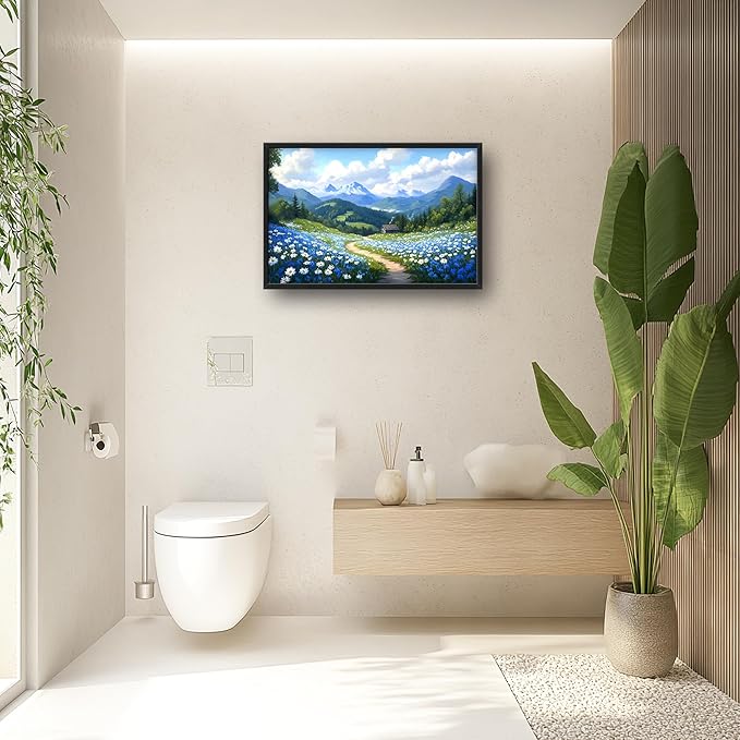Mountain Large Wall Art Framed Wall Decor for Living Room Countryside Wildflowers Pictures Oversized Canvas Print Painting Modern Extra Large Framed Artwork for Bedroom Office 36"x24"