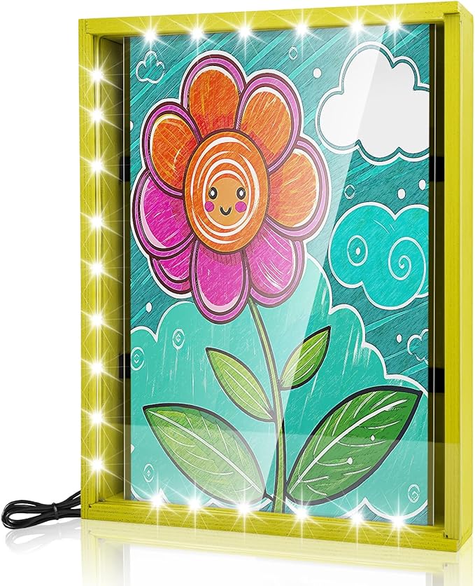 Artwork Shadow Box with LED Light, Changeable Photo Album Display & Storage Frame, Dried Flowers Display Shadow Box, Wall-mounted & TabletopGrass Green